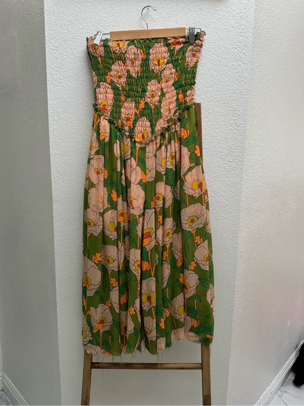Free People Vibrant Green Floral Strapless Wide-Leg Jumpsuit - Picture 4 of 12